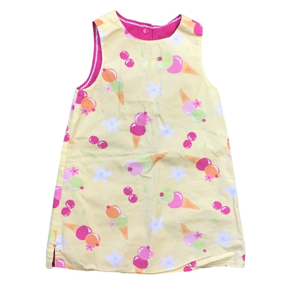 Vintage Gymboree Reversible Ice Cream‎ Shift Dress Girls Size 5 Snap Embroidered